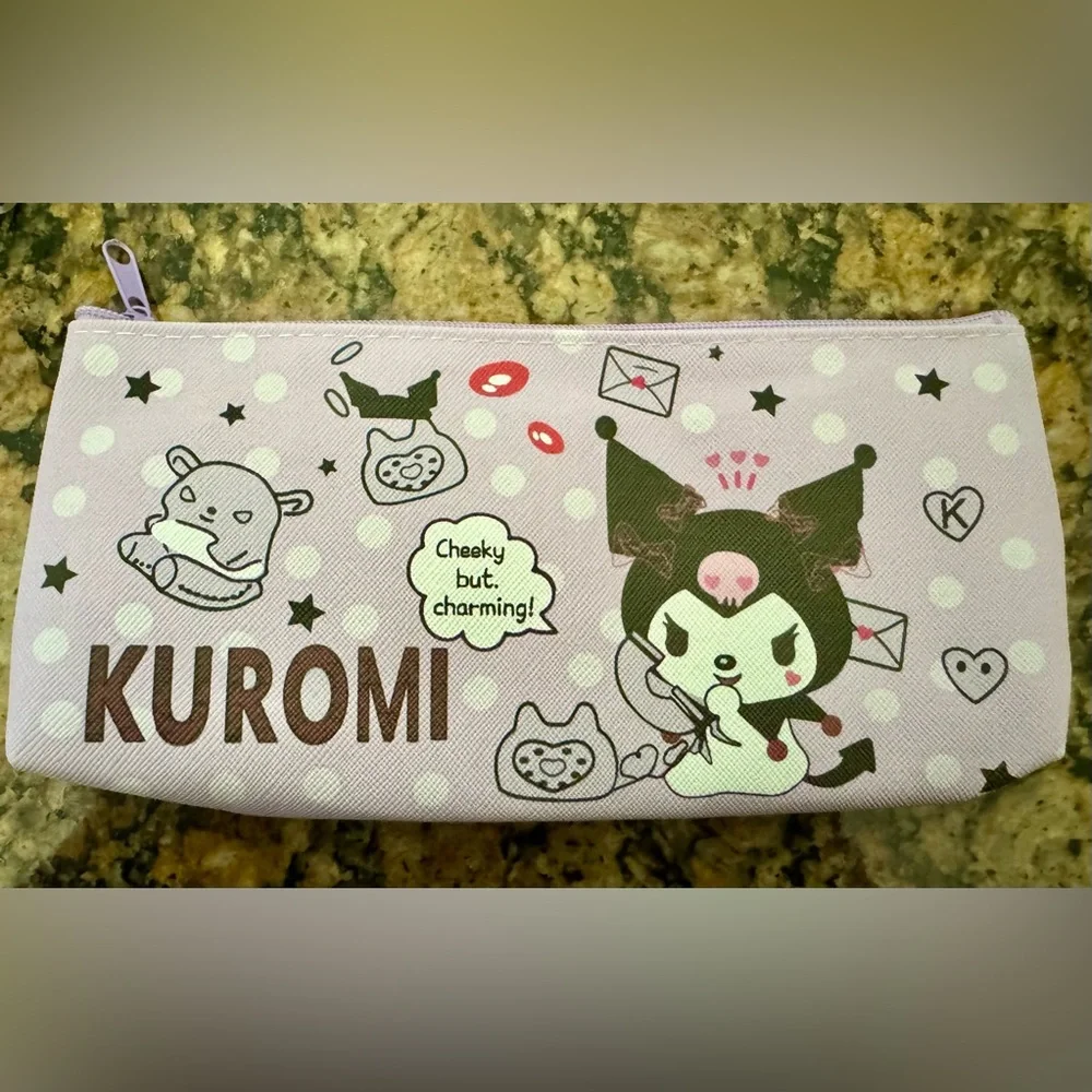 17 Piece Kuromi Set, Zip Pouch, 3 Pencils. 2 Pens, 10 Stickers & Mini Notebook